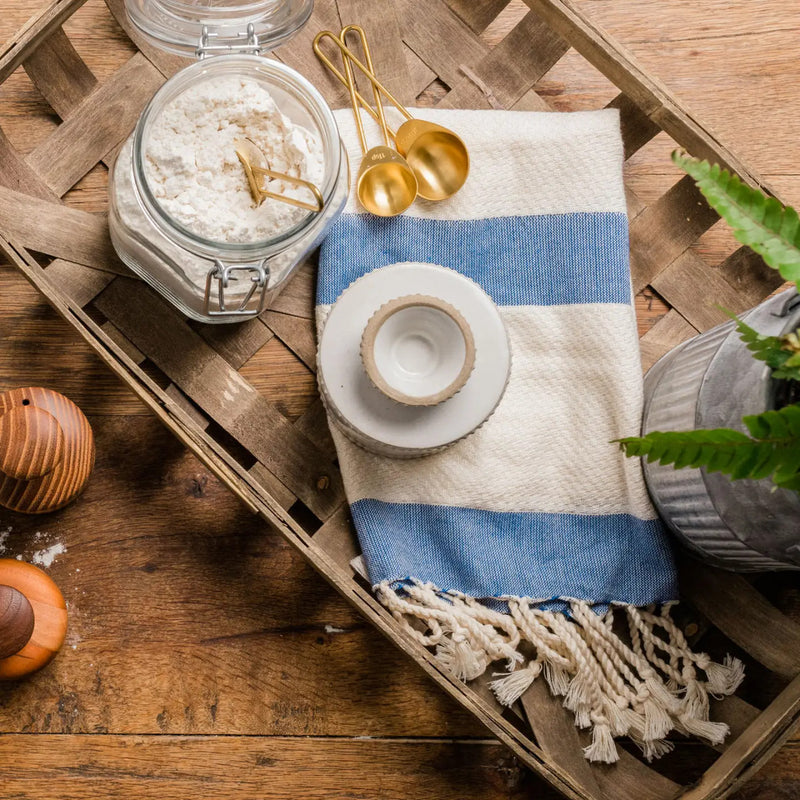 Ecru + Blue Turkish Hand Towel