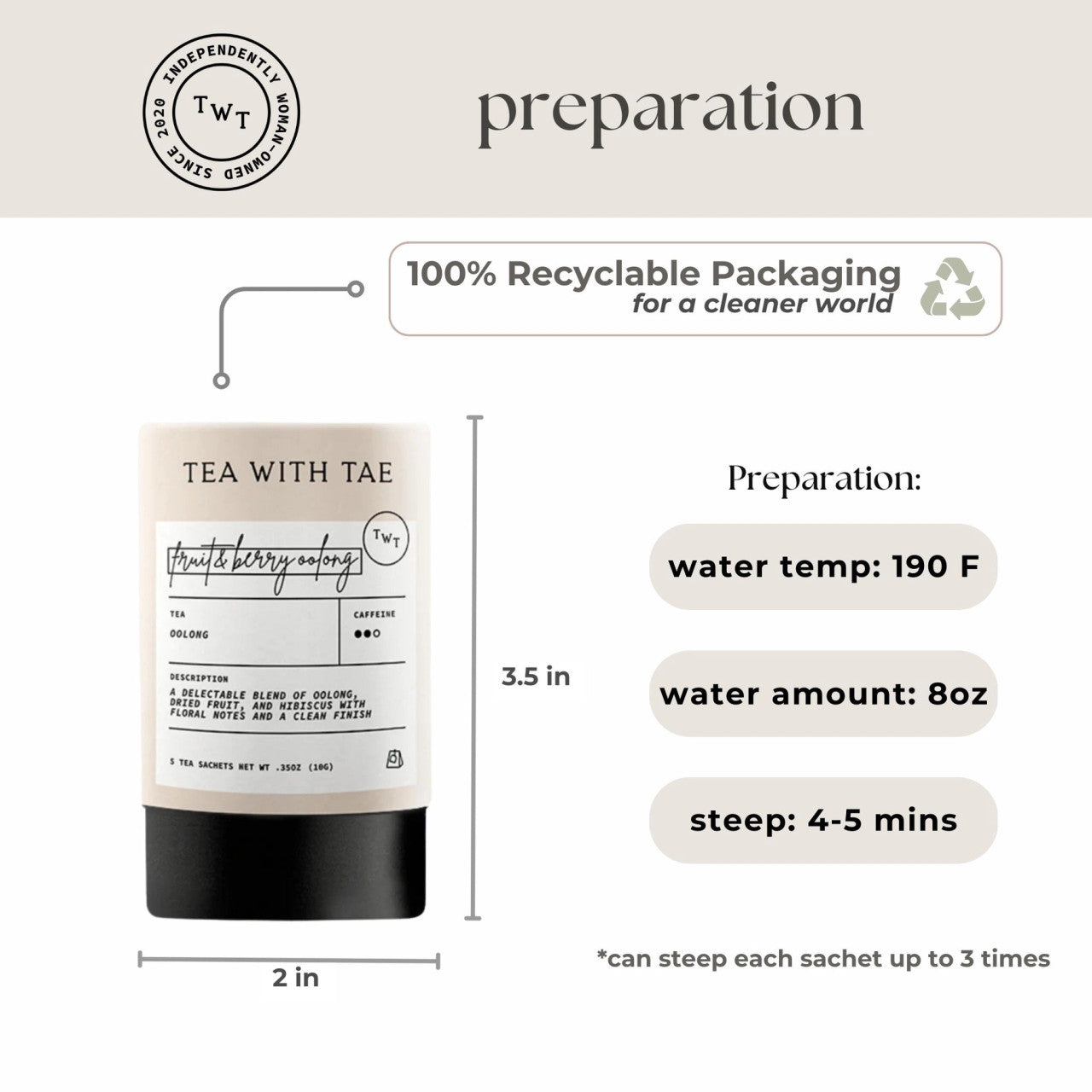 Fruit + Berry Oolong Mini Tea Tube (5 Tea Bags)