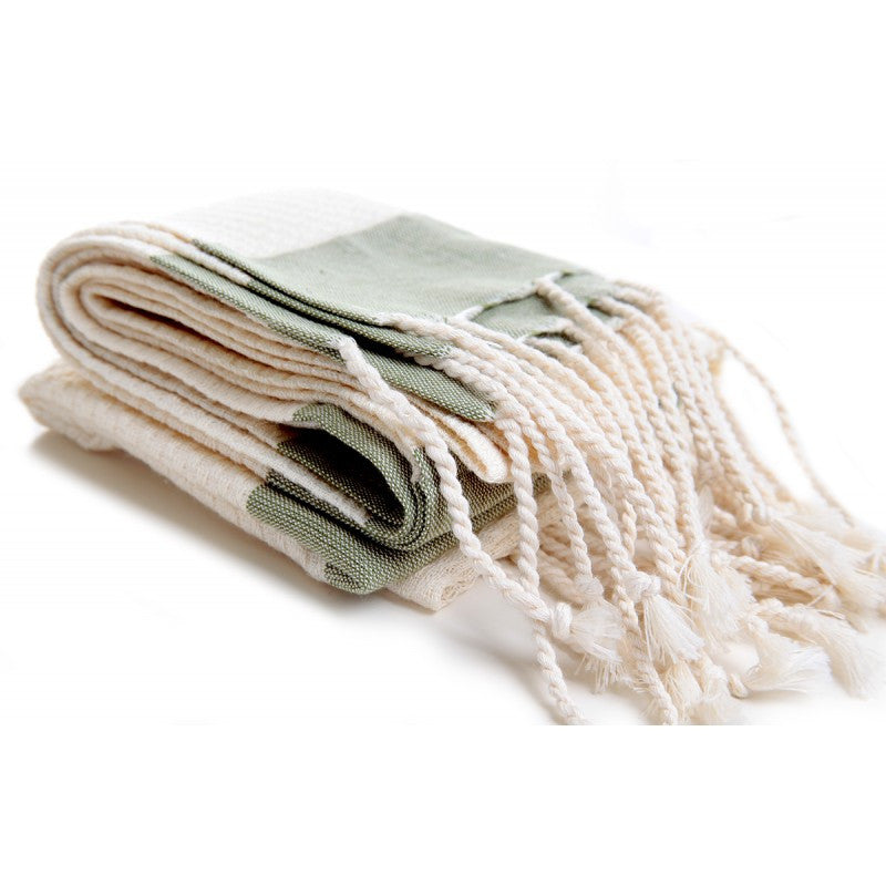 Ecru + Olive Turkish Hand Towel