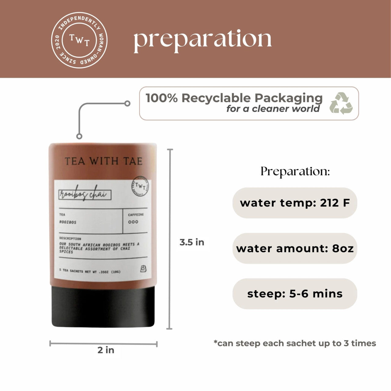 Mini tubo de té Rooibos Chai Herbal Decaf (5 bolsitas)