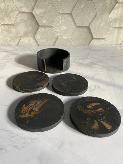 Arata Black + Gold Concrete Coasters